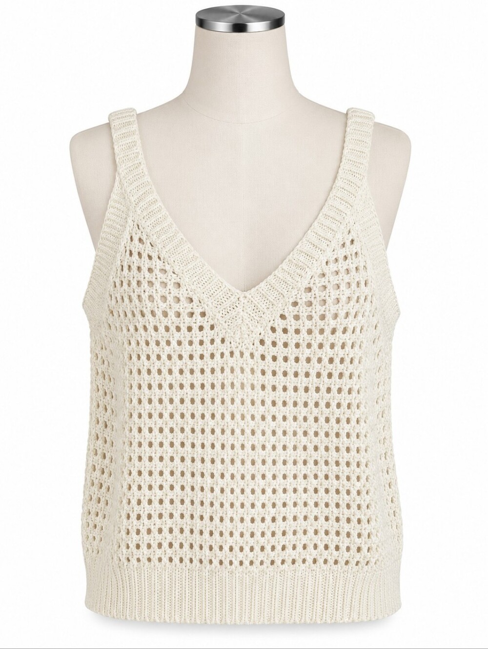 Pink Lily Ivory Crochet Tank Top Womens Size XL Open Knit V-Neck Sleeveless